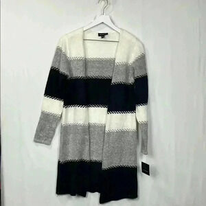 Fortune & Ivy Womens Cardigan Black Gray White S Cable Design Open Front New